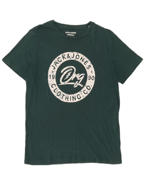Jack & Jones Mens Regular Fit Graphic T-Shirt Top Large Green Cotton