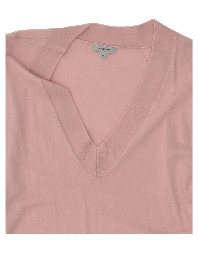 JIGSAW Womens V-Neck Jumper Sweater UK 14 Medium Pink Wool | Vintage Jigsaw | Thrift | Second-Hand Jigsaw | Used Clothing | Messina Hembry 