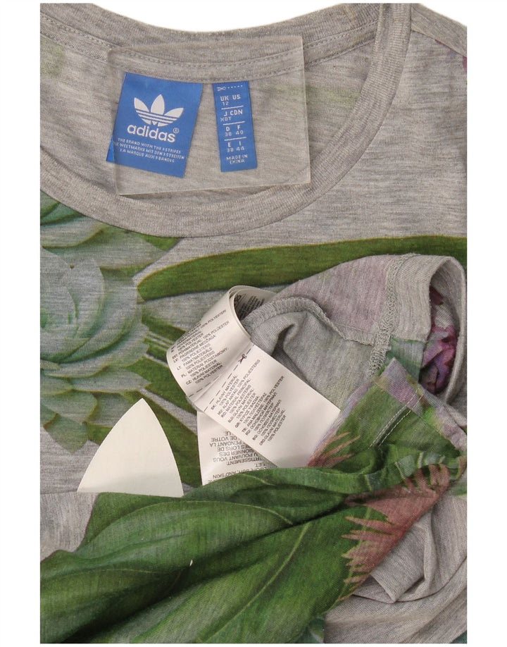 Adidas Womens Graphic T-Shirt Top UK 12 Medium Grey Floral Polyester