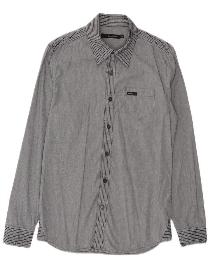 Calvin Klein Jeans Mens Checked  Shirt Small Blue Pinstripe Cotton