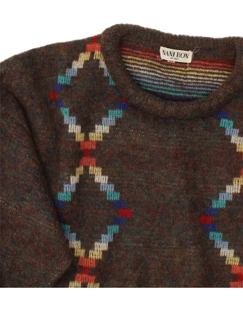 NANI BON Mens Crew Neck Jumper Sweater IT 50 Medium Brown Fair Isle Wool | Vintage NANI BON | Thrift | Second-Hand NANI BON | Used Clothing | Messina Hembry 