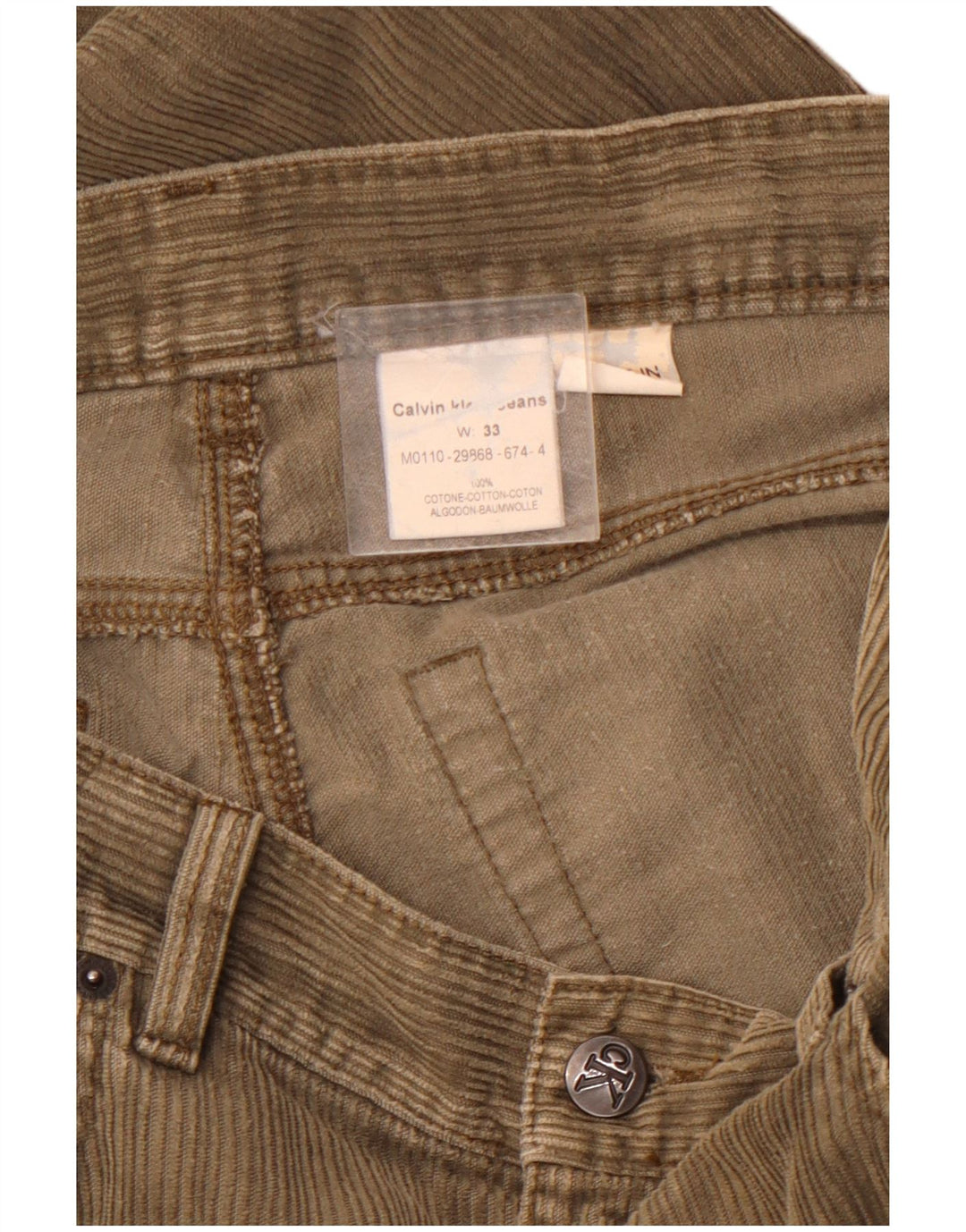 CALVIN KLEIN Mens Straight Corduroy Trousers W33 L32 Brown Cotton