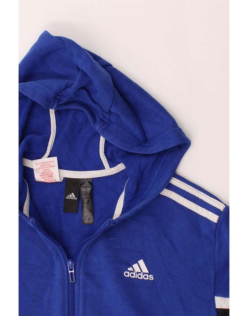 ADIDAS Boys Zip Hoodie Sweater 13-14 Years Blue Colourblock Cotton Vintage Adidas and Second-Hand Adidas from Messina Hembry 