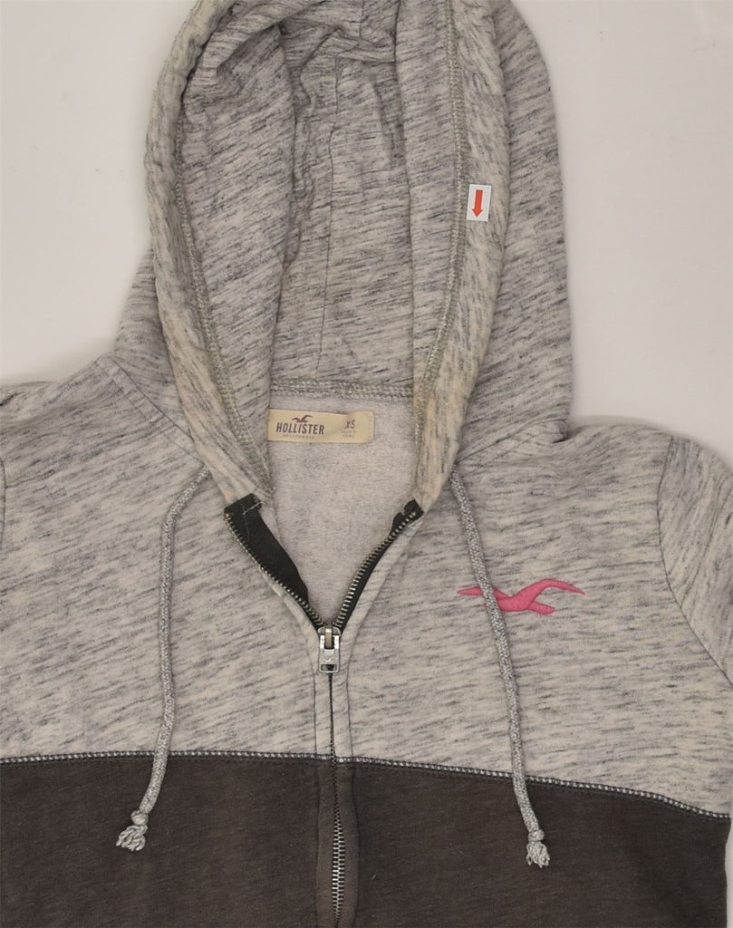 HOLLISTER Womens Zip Hoodie Sweater UK 6 XS Grey Colourblock Cotton | Vintage Hollister | Thrift | Second-Hand Hollister | Used Clothing | Messina Hembry 