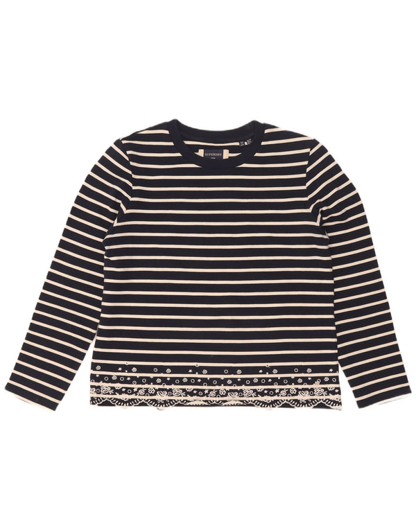 Superdry Womens Oversized Top Long Sleeve UK 10 Small Navy Blue Striped
