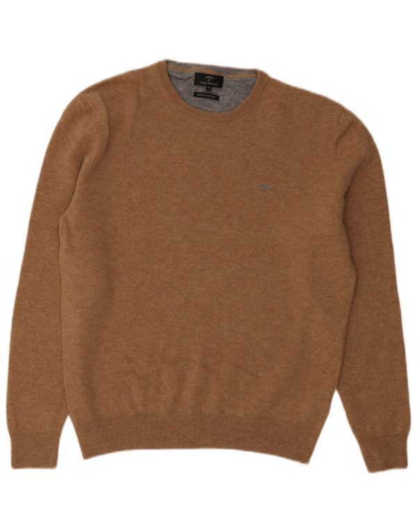 Fynch Hatton Mens Crew Neck Jumper Sweater XL Brown Merino Wool