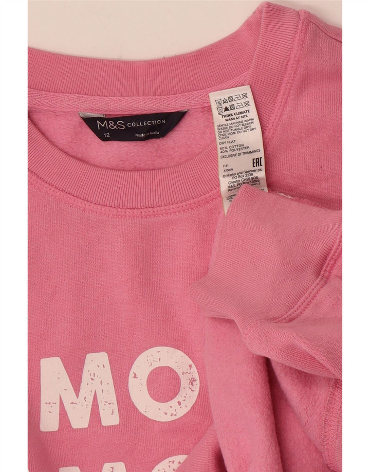 Marks & Spencer Womens Graphic Sweatshirt Jumper UK 12 Medium  Pink Cotton