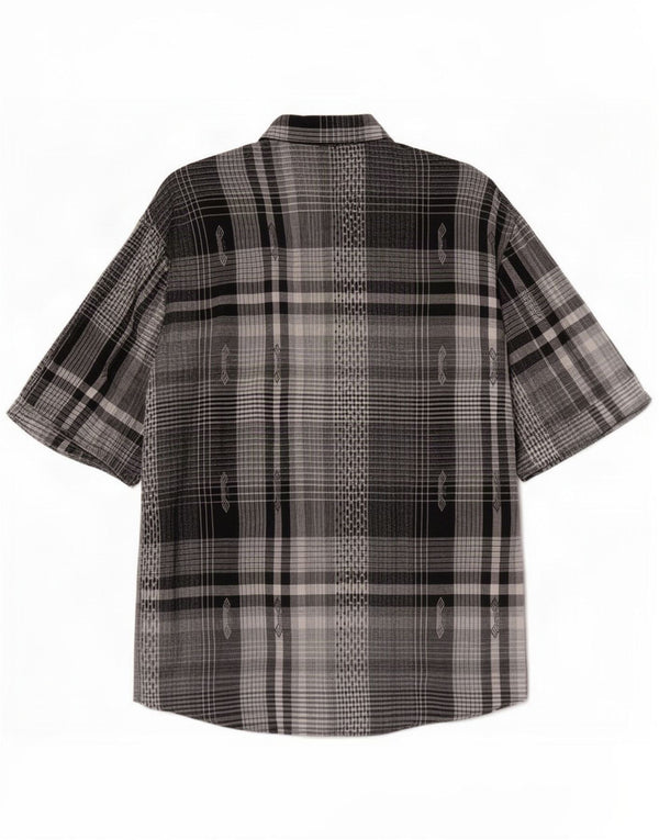 Hemmond Mens Short Sleeve Regular Fit Shirt XL Black Plaid Linen