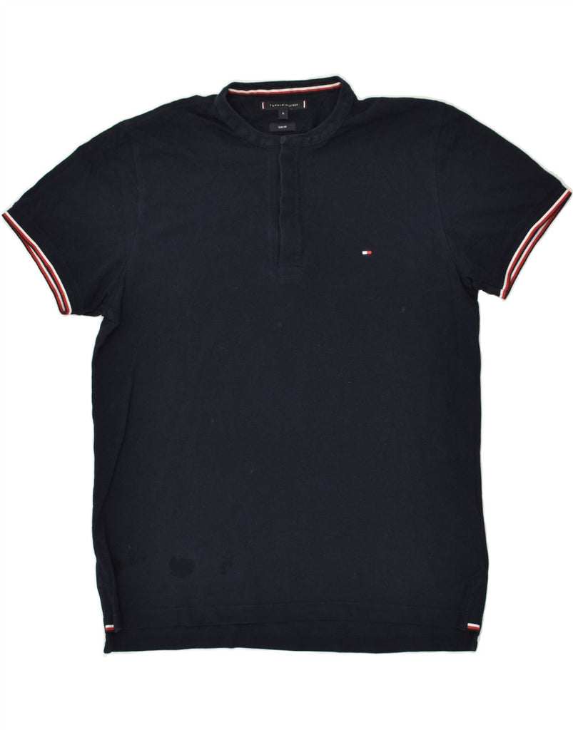 TOMMY HILFIGER Mens Slim Fit Polo Shirt Medium Navy Blue Cotton | Vintage Tommy Hilfiger | Thrift | Second-Hand Tommy Hilfiger | Used Clothing | Messina Hembry 