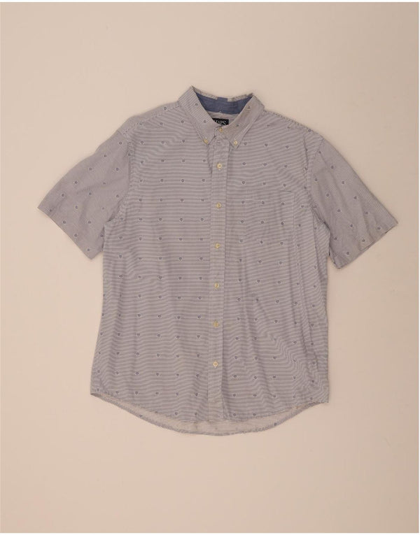 Chaps Mens Short Sleeve Shirt Large Blue Striped Cotton Nautical