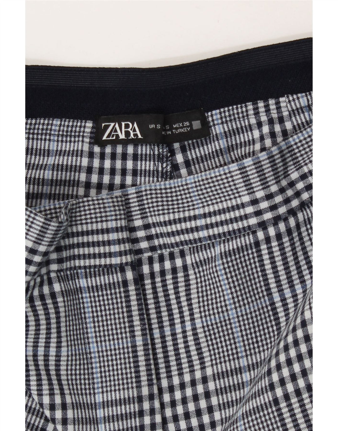 Zara Womens Slim Cropped Trousers Small W26 L26 Navy Blue Check Polyester