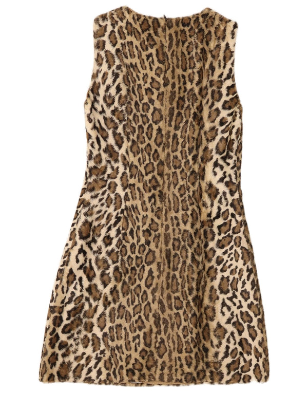 L'altra Moda Womens Faux Fur A-Line Dress IT 40 Small Beige Animal Print