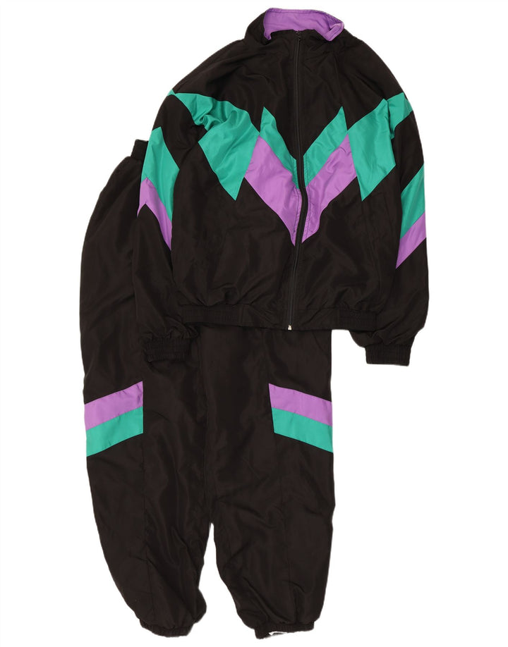 Vintage Mens Loose Fit Full Tracksuit Small  Black Colourblock Polyester