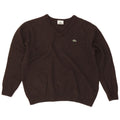 Lacoste Mens V-Neck Jumper Sweater Size 7 2XL Brown Wool