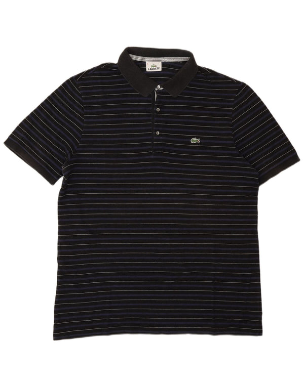 Lacoste Mens Polo Shirt Size 6 XL Navy Blue Striped Lyocell