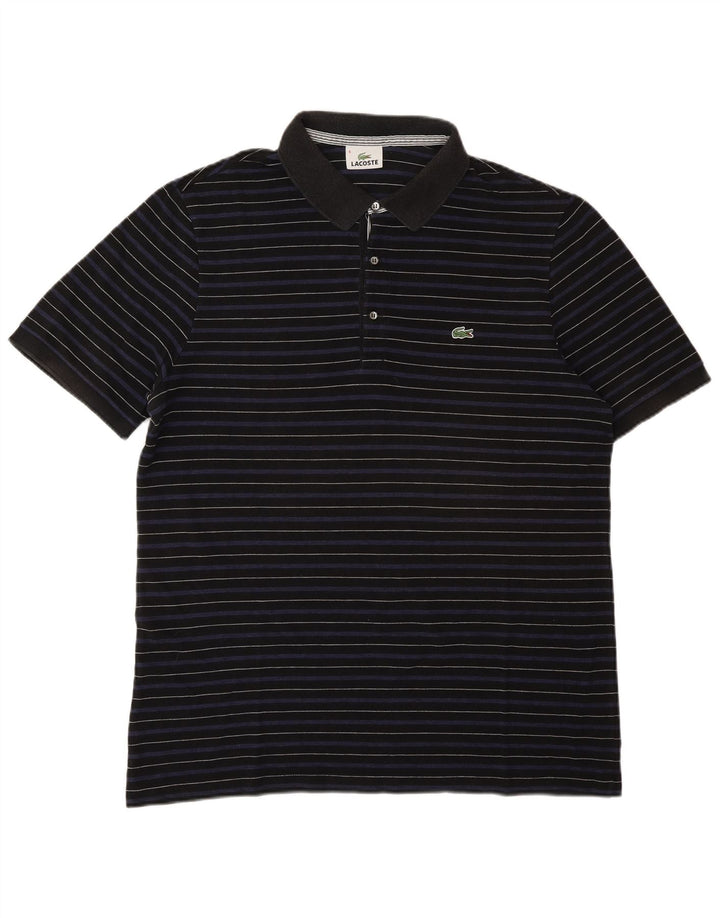 Lacoste Mens Polo Shirt Size 6 XL Navy Blue Striped Lyocell