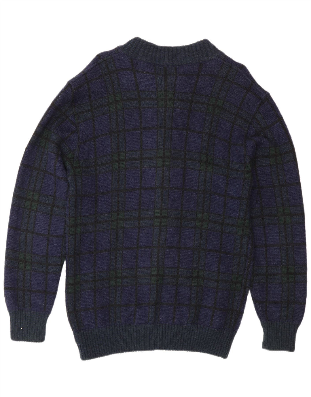 Vintage Mens Cardigan Sweater Medium Navy Blue Check Polyacrylic