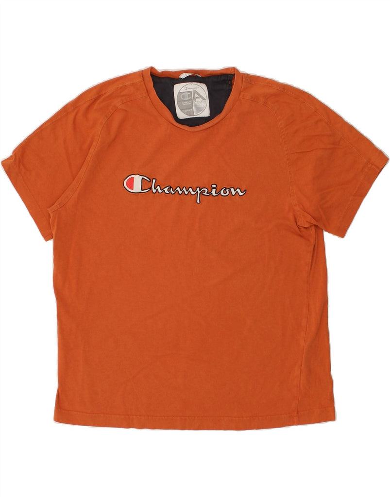 CHAMPION Mens Graphic T-Shirt Top Large Orange Cotton | Vintage Champion | Thrift | Second-Hand Champion | Used Clothing | Messina Hembry 