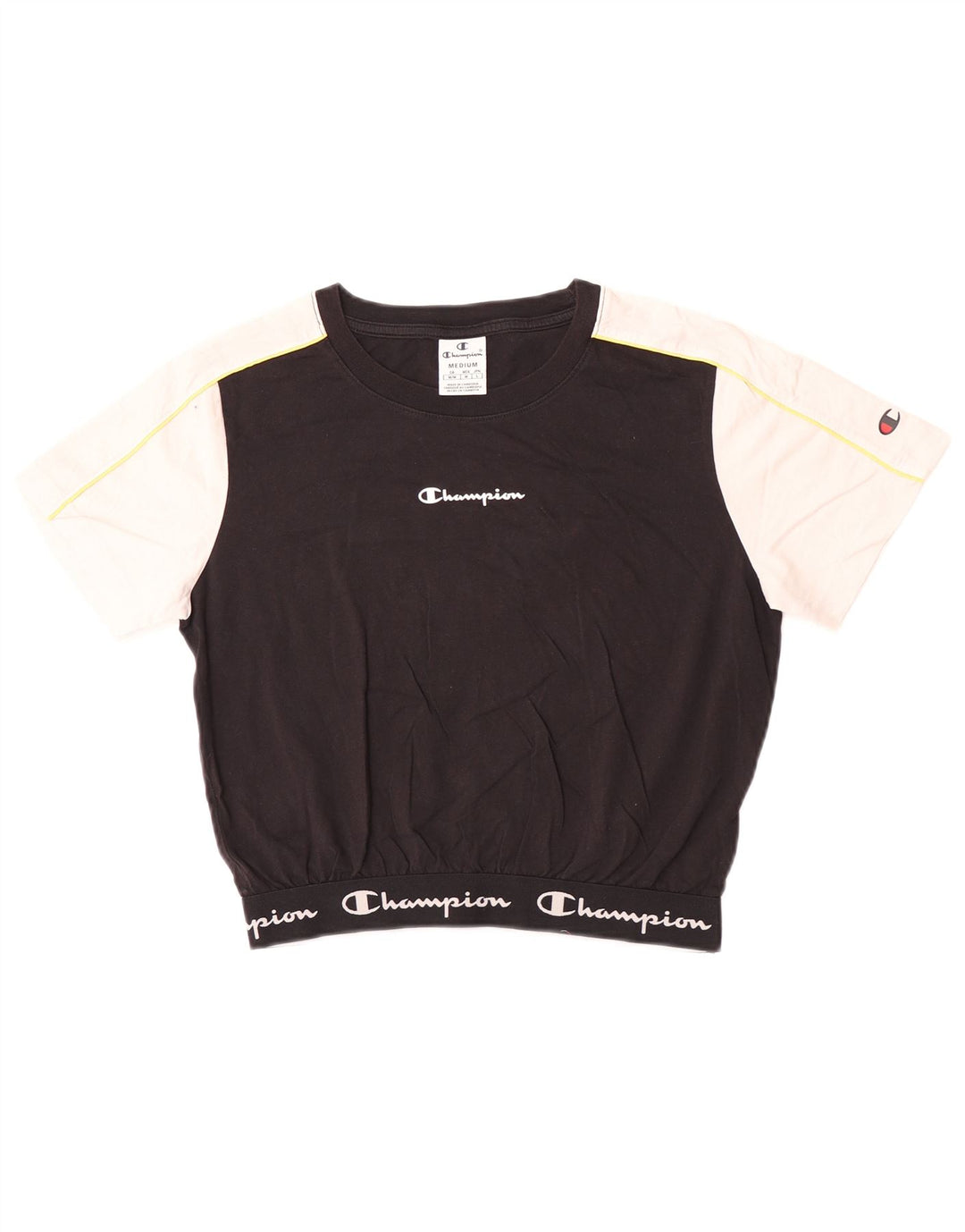 Champion Womens Crop Graphic T-Shirt Top UK 12 Medium Black Colourblock
