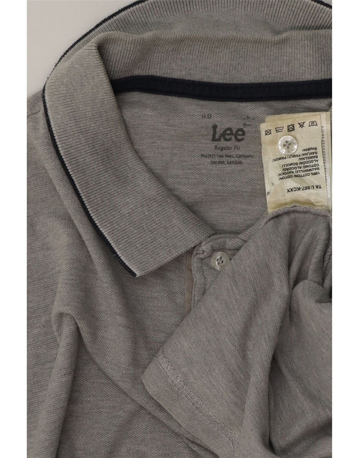 LEE Mens Regular Fit Polo Shirt Large Grey Cotton