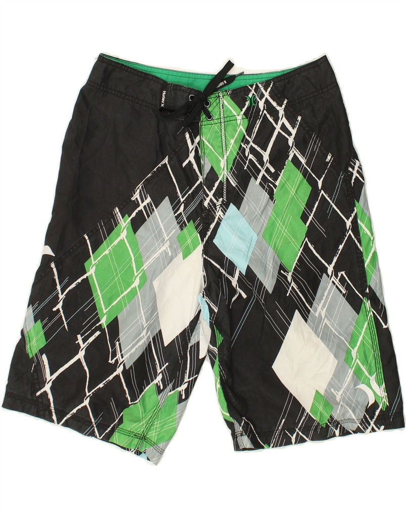 HURLEY Mens Graphic Swimming Shorts W32 Medium Black Argyle/Diamond | Vintage Hurley | Thrift | Second-Hand Hurley | Used Clothing | Messina Hembry 