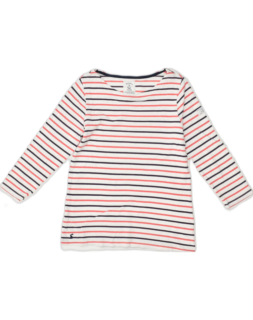 JOULES Womens Top 3/4 Sleeve UK 12 Medium White Striped Cotton | Vintage Joules | Thrift | Second-Hand Joules | Used Clothing | Messina Hembry 