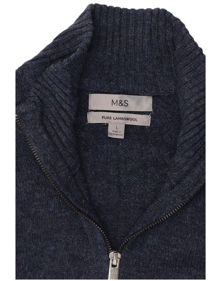 Marks & Spencer Mens Zip Neck Jumper Sweater Large Navy Blue Classic