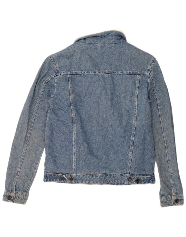 Topshop Womens Sherpa Denim Jacket UK 10 Small Blue Cotton