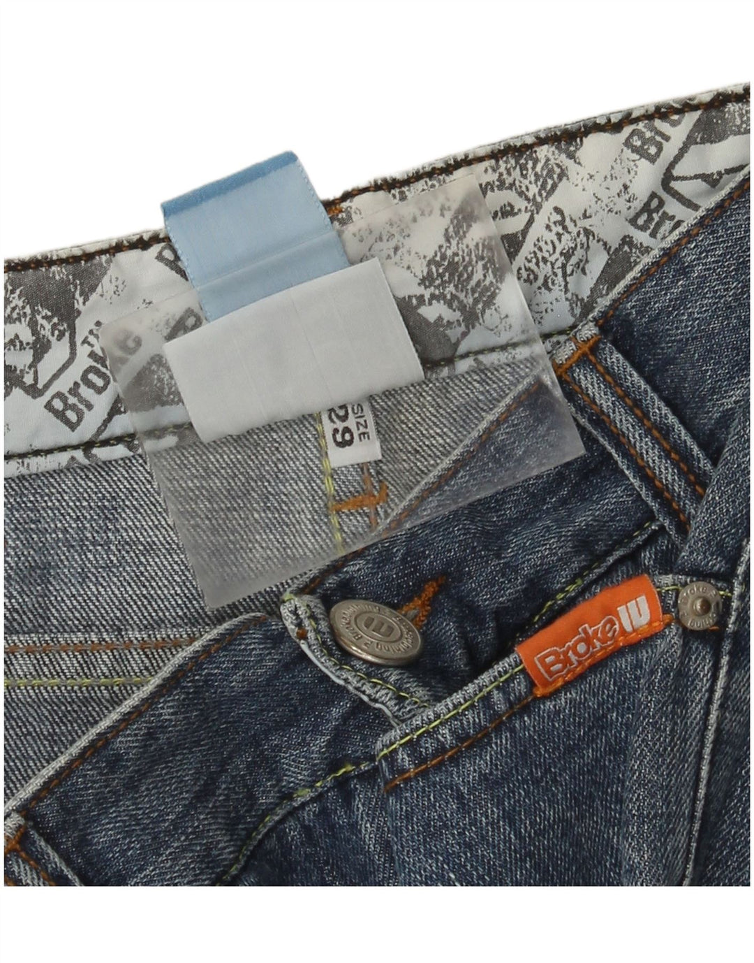 Vintage Mens Graphic Denim Cargo Shorts W29 Small Blue Cotton