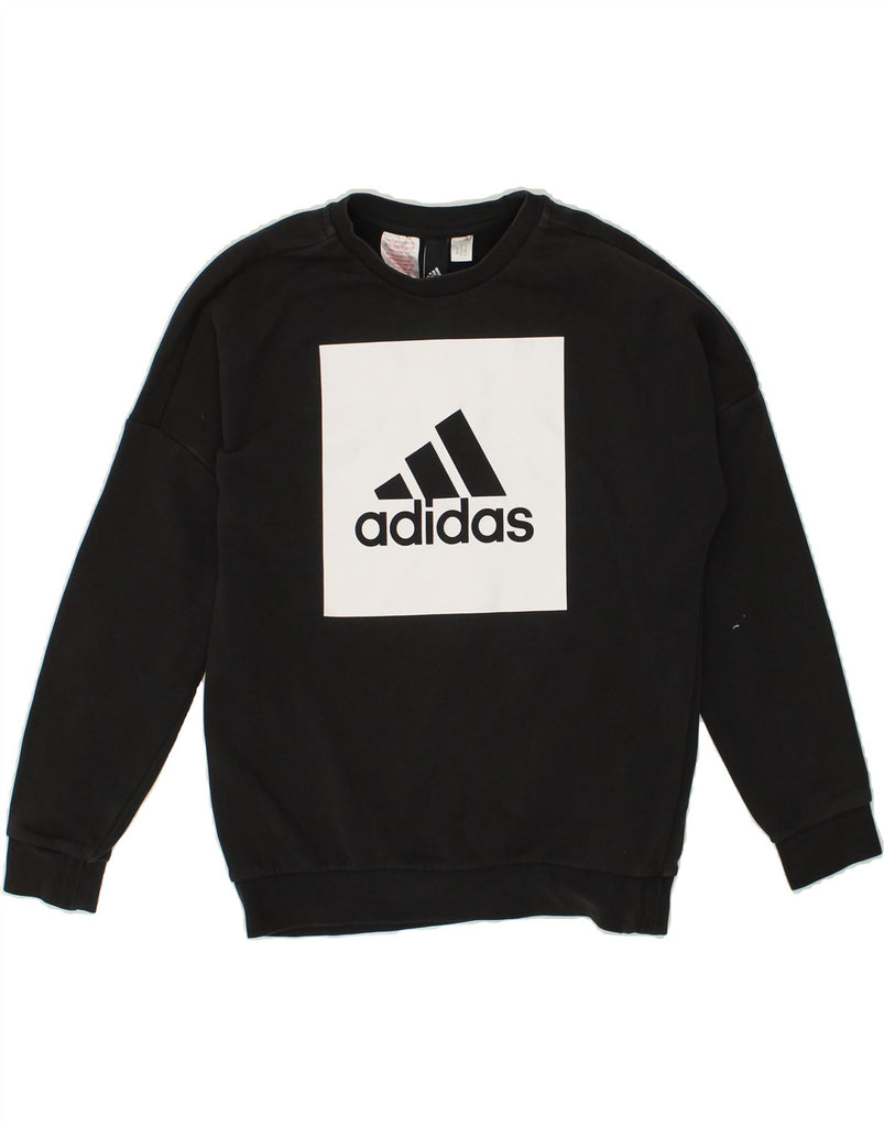 ADIDAS Boys Graphic Sweatshirt Jumper 11-12 Years Black Colourblock Cotton | Vintage Adidas | Thrift | Second-Hand Adidas | Used Clothing | Messina Hembry 