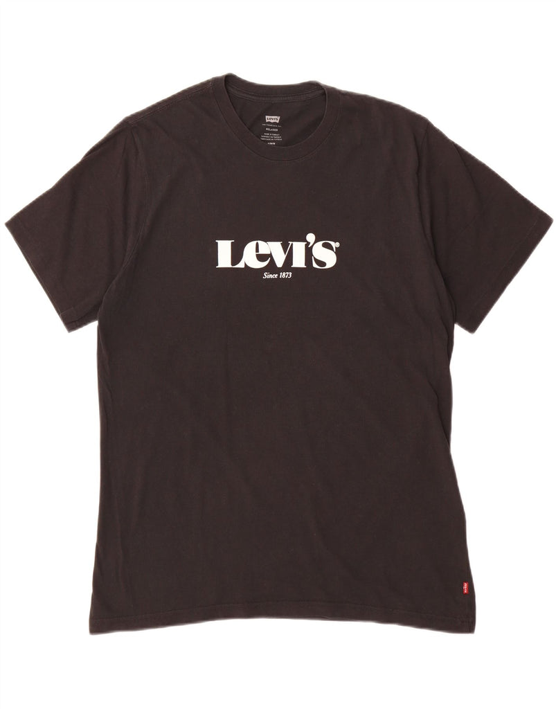 LEVI'S Mens Relaxed Fit Graphic T-Shirt Top Medium Black Cotton Vintage Levi's and Second-Hand Levi's from Messina Hembry 