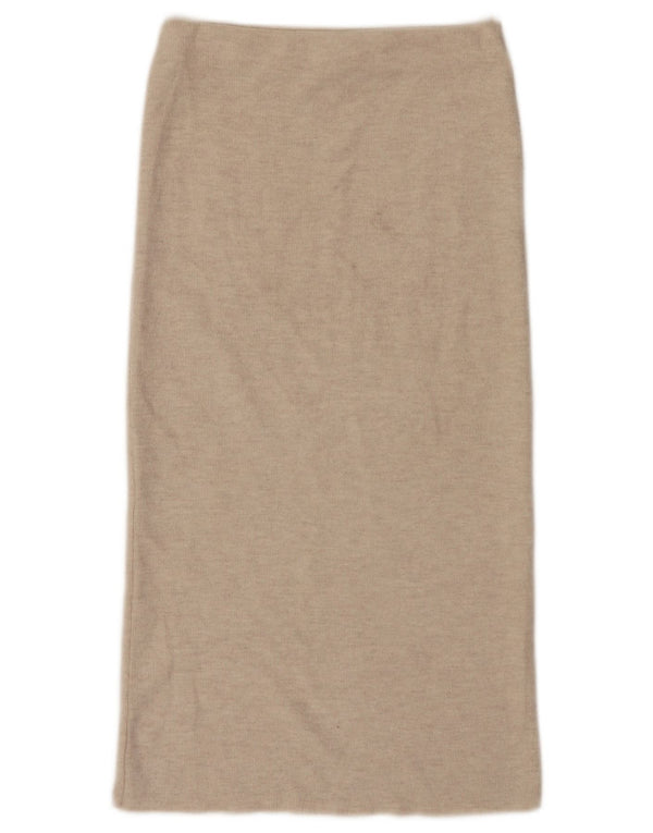 Zara Womens High Waist Midi Skirt Small W26 Beige Polyester