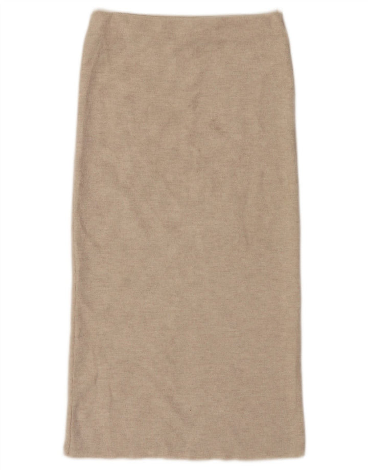 Zara Womens High Waist Midi Skirt Small W26 Beige Polyester