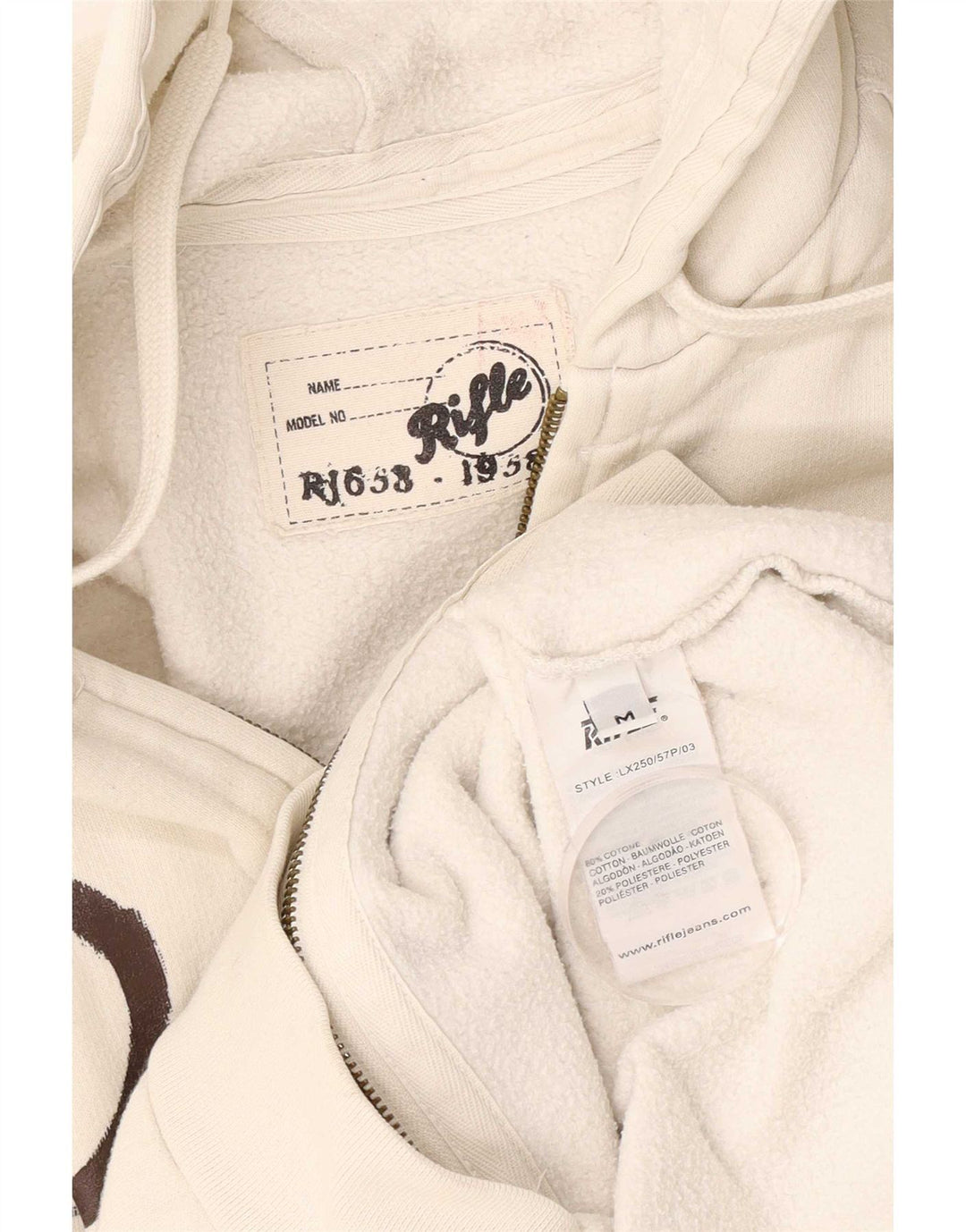 Rifle Mens Graphic Zip Hoodie Sweater Medium White Cotton