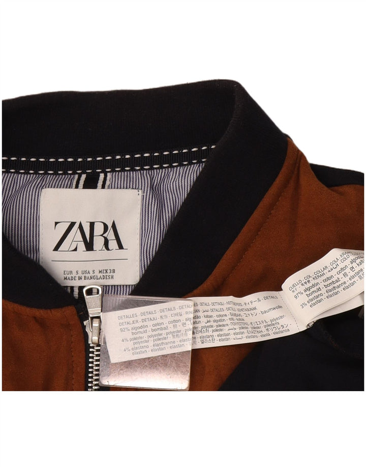 Zara Mens Bomber Jacket UK 36 Small Brown Colourblock Cotton