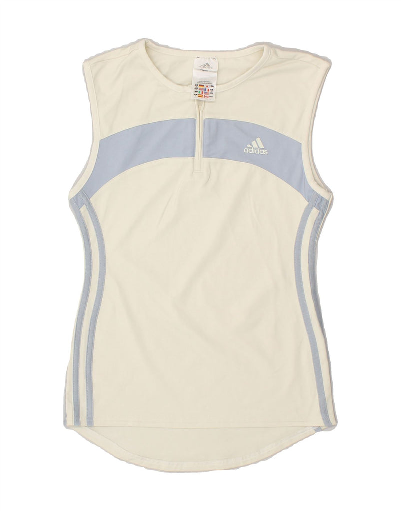 ADIDAS Womens Vest Top UK 12 Medium Off White Colourblock | Vintage Adidas | Thrift | Second-Hand Adidas | Used Clothing | Messina Hembry 