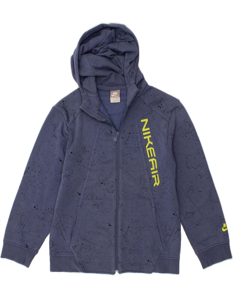 NIKE Boys Graphic Zip Hoodie Sweater 12-13 Years Large Navy Blue Spotted Vintage Nike and Second-Hand Nike from Messina Hembry 