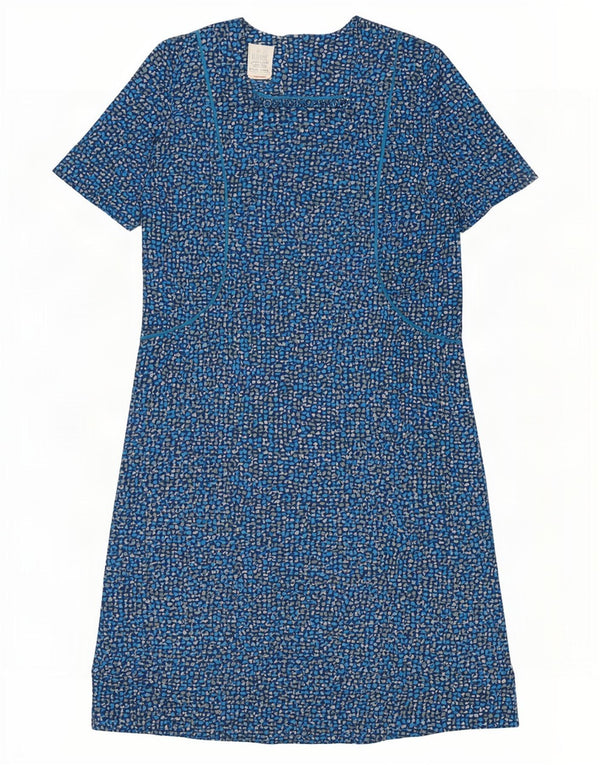 Vintage Womens Basic Dress UK 16 Large Blue Spotted