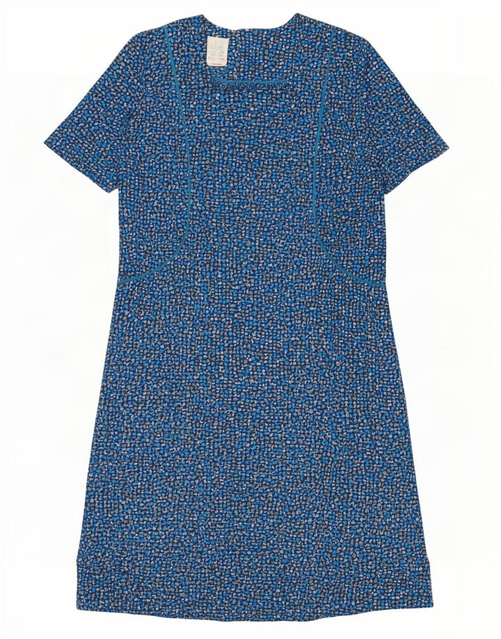 Vintage Womens Basic Dress UK 16 Large Blue Spotted