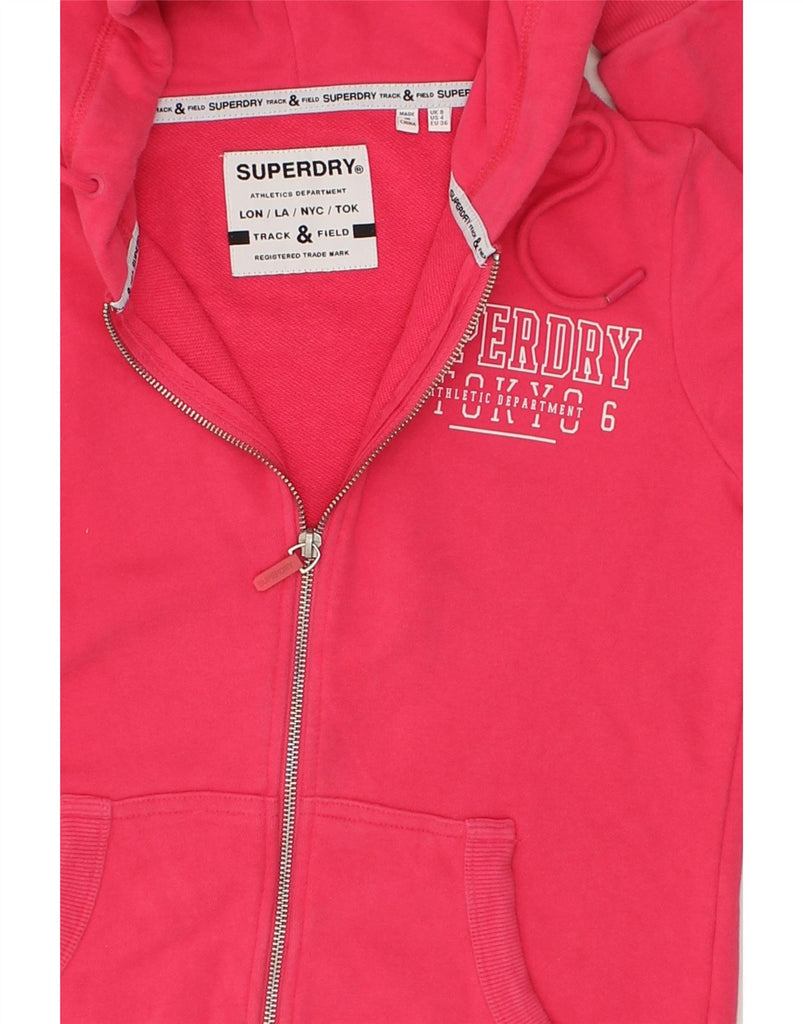 SUPERDRY Womens Graphic Zip Hoodie Sweater UK 8 Small  Pink Cotton | Vintage Superdry | Thrift | Second-Hand Superdry | Used Clothing | Messina Hembry 