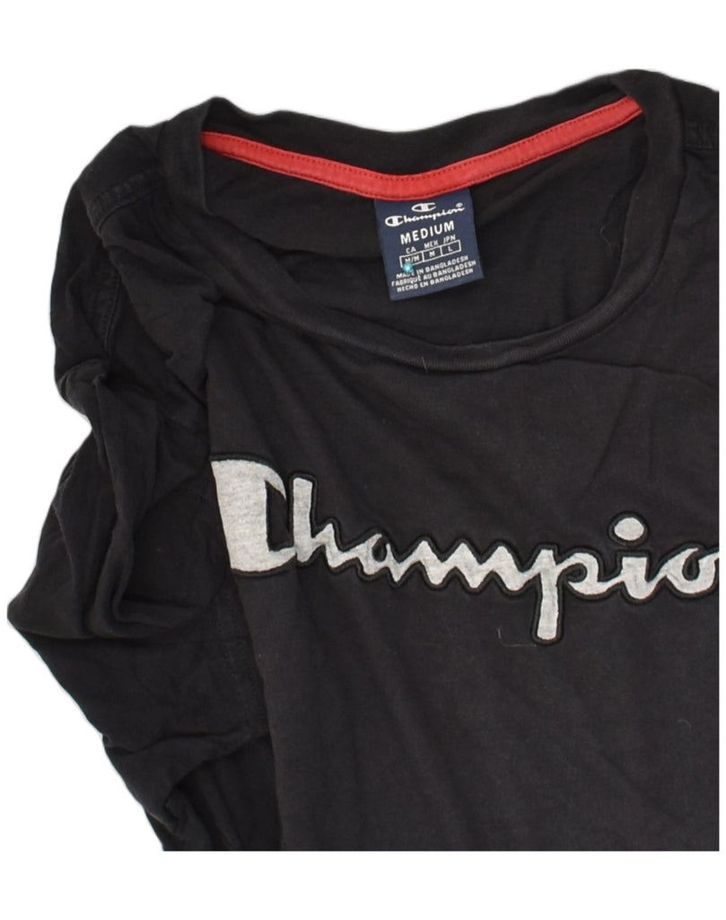 CHAMPION Mens Graphic T-Shirt Top Medium Black Cotton | Vintage Champion | Thrift | Second-Hand Champion | Used Clothing | Messina Hembry 