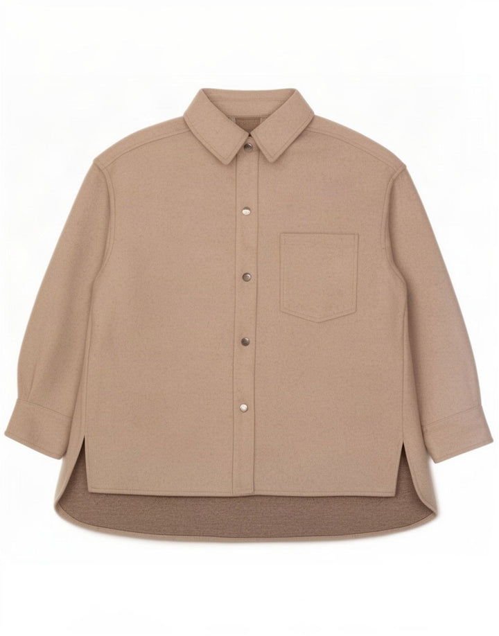 Zara Womens Oversized Shacket Jacket UK 10 Small Beige Polyester