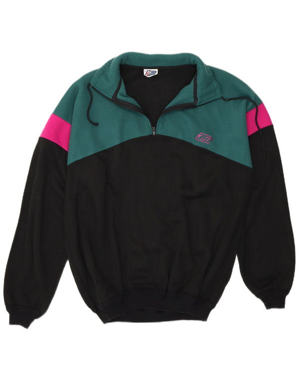 KISS Mens Fleece Sweatshirt Jumper  XL Black Colourblock Cotton