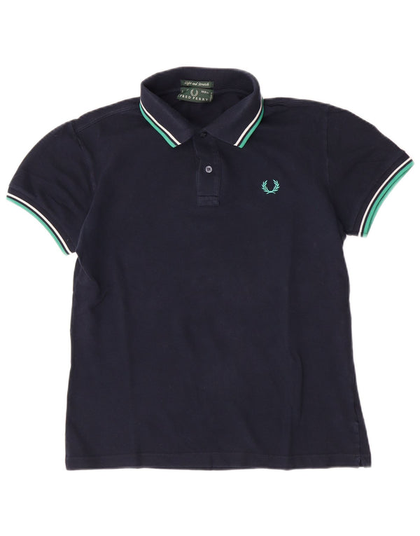 Fred Perry Mens Light and Stretch Polo Shirt Small Navy Blue Striped Cotton