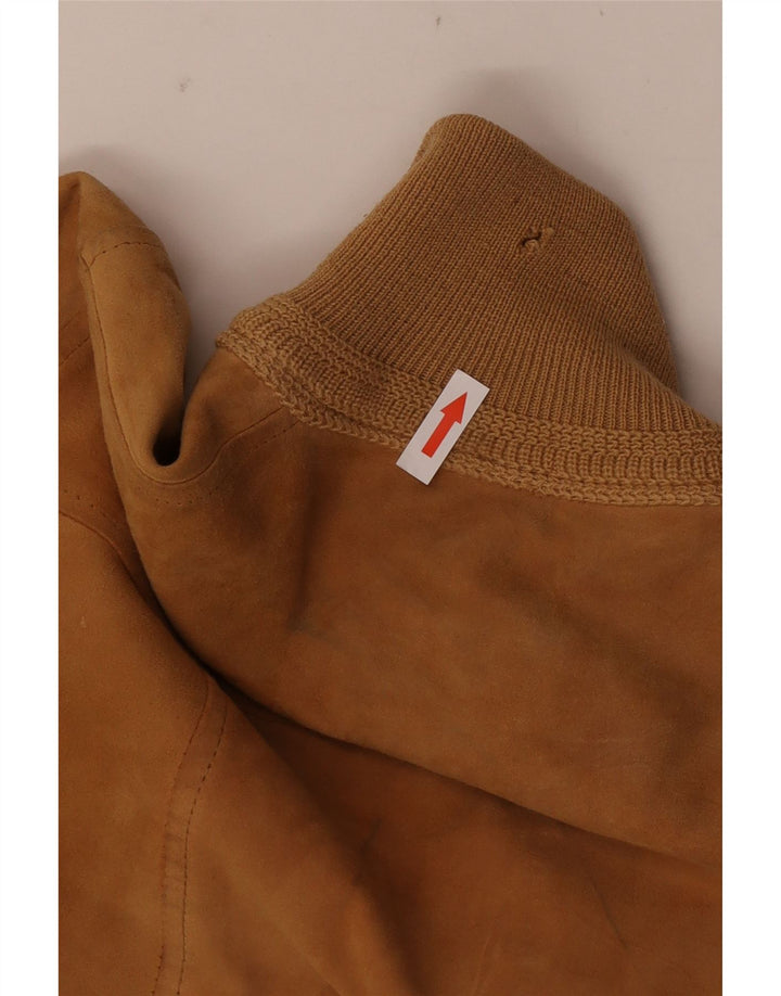 Vintage Mens Suede Bomber Jacket UK 36 Small Brown Leather
