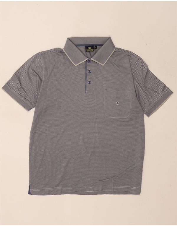 Navigare Mens Polo Shirt Large Blue Pinstripe Cotton Nautical