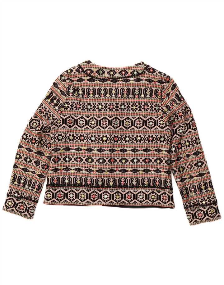 MONSOON Womens Open Bolero Jacket UK 18 XL Black Geometric Cotton