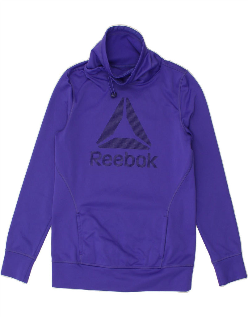 REEBOK Womens Graphic Sweatshirt Jumper UK 8/10 Small Purple Polyester Vintage Reebok and Second-Hand Reebok from Messina Hembry 