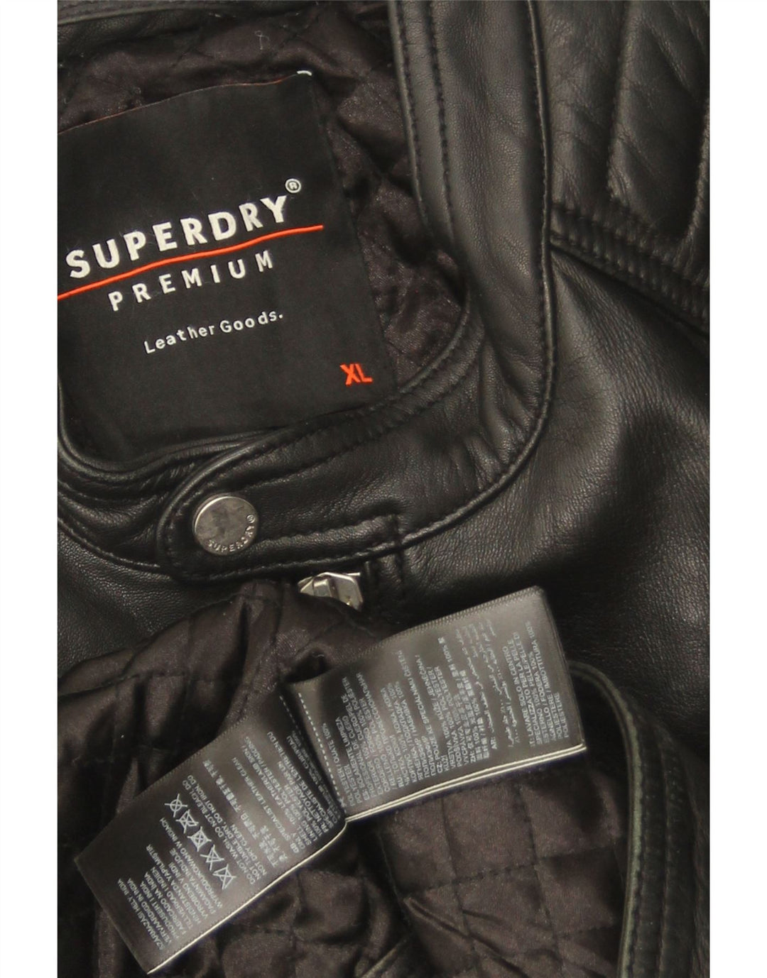 Superdry Mens Leather Biker Jacket UK 42 XL Black