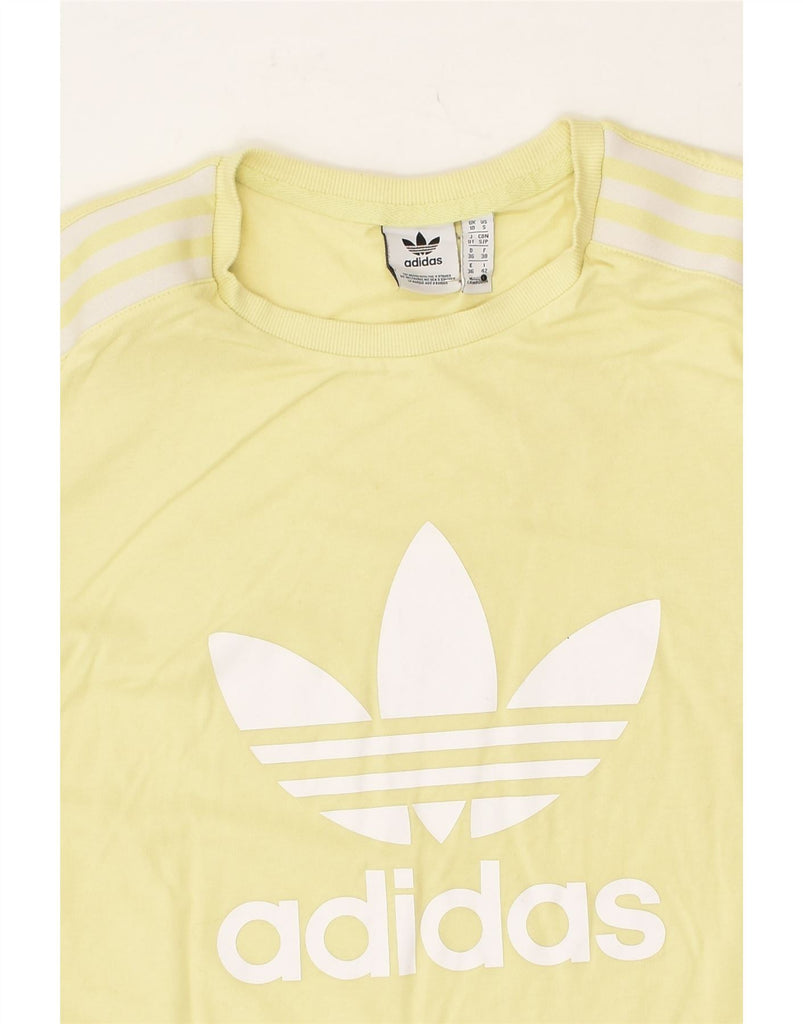 ADIDAS Womens Graphic T-Shirt Top UK 10 Small Yellow Cotton | Vintage Adidas | Thrift | Second-Hand Adidas | Used Clothing | Messina Hembry 